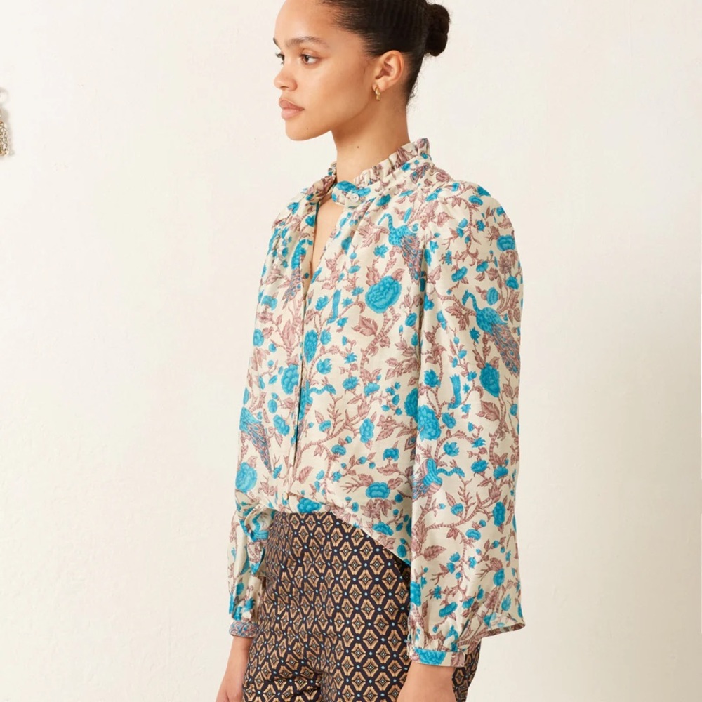 NWT Alix of Bohemia Annabel Peacock Plume Print Blouse - Picture 3 of 10
